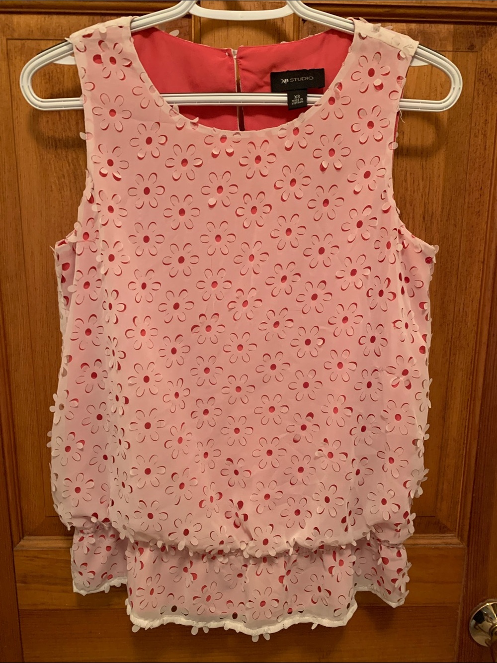 AB Studio Pink Floral Laser-Cut Sleeveless Blouse